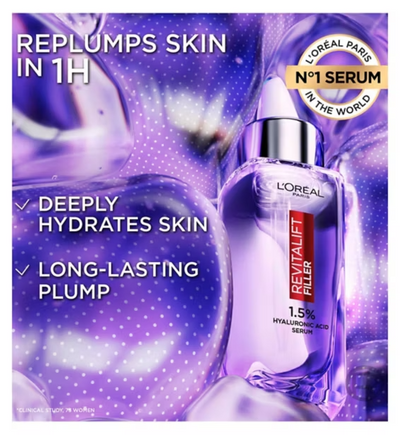 L'Oreal Paris Revitalift Filler Hyaluronic Acid Anti-Wrinkle Serum, 1.5% Pure Concentrated Micro-Epidermic Hyaluronic Acid, 30ml