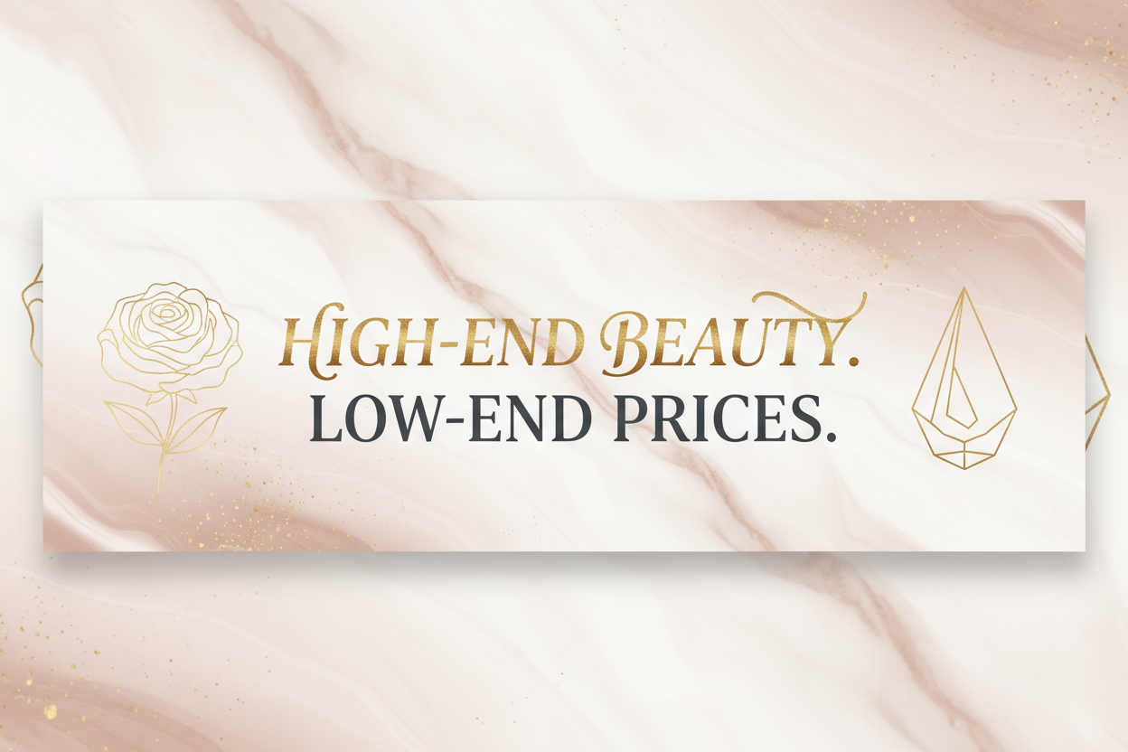 HIGH-END BEAUTY. LOW-END PRICES it should be middle of center 